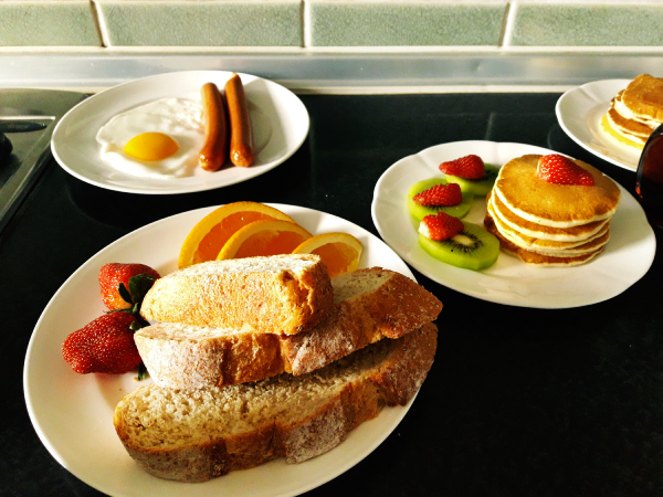 Breakfast platter and freshly prepared meal